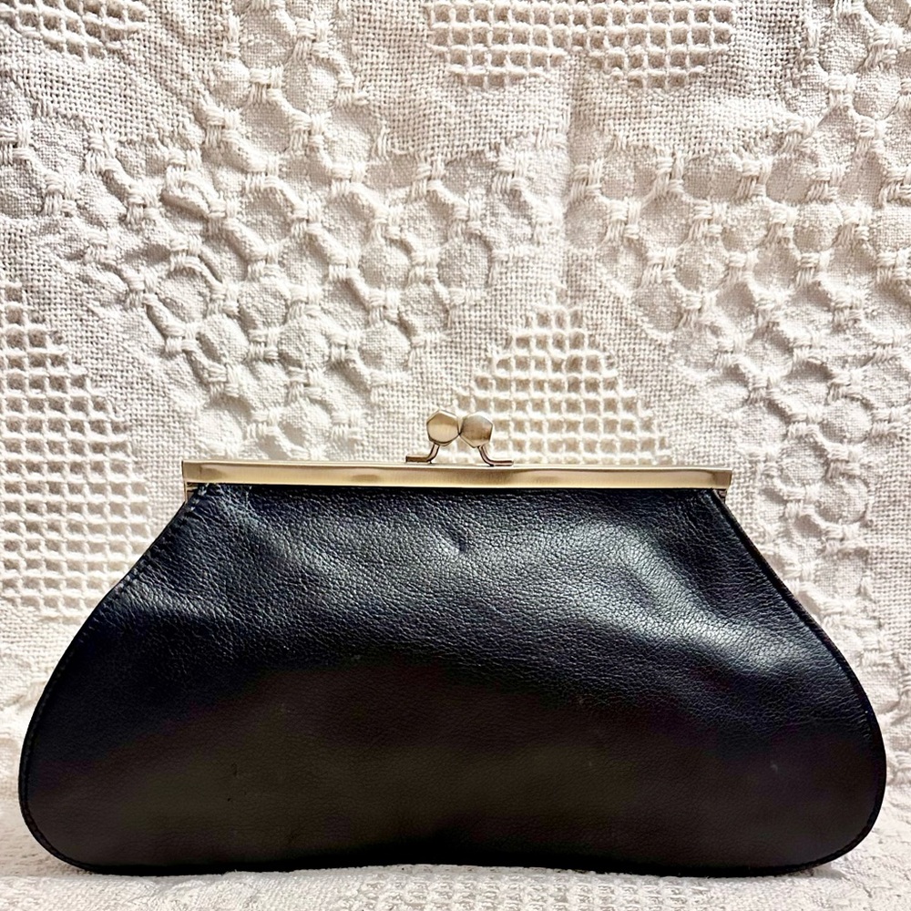 COPY - ZAC POSEN for Samsung Black Plush Leather Woman’s Clutch Kiss Lock - Picture 10 of 16